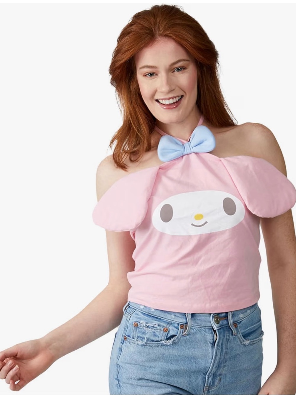My Melody Character Face with 3D Ears & Bow Sleeveless Pink Women's Tube Top